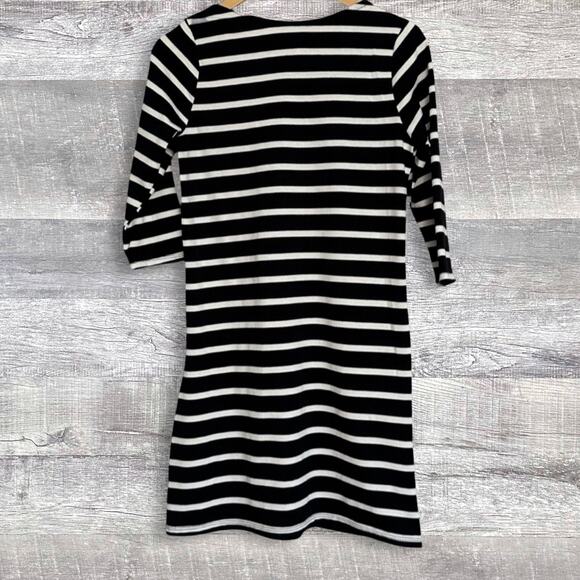 Nine 1 Eight NEW Knit Fitted Mini Dress S Black White Stripe Cotton Pockets - Picture 4 of 8